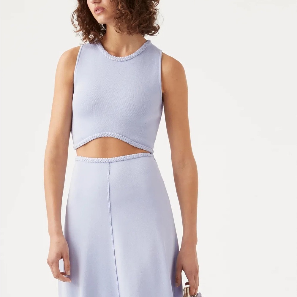 Aje Elm Braided Knit Tank Top and Petal Knit Midi Skirt Set Cool Lavender